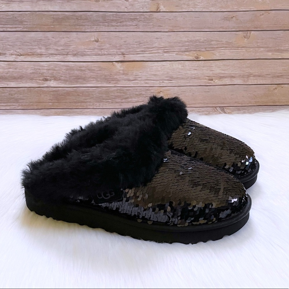 UGG Women’s Cluggette Sequin Black Slippers